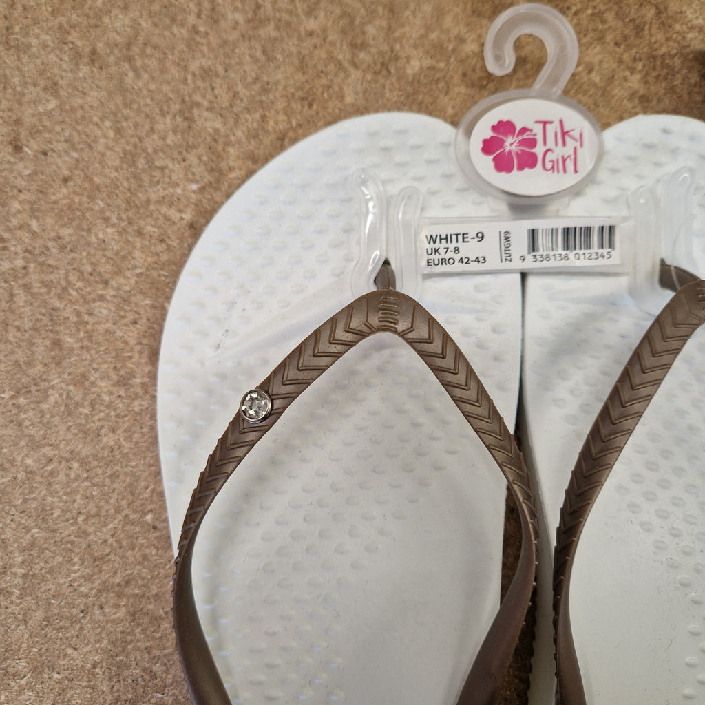 Tiki Girl Flip Flops - WHITE - Large (UK 6 - 7)