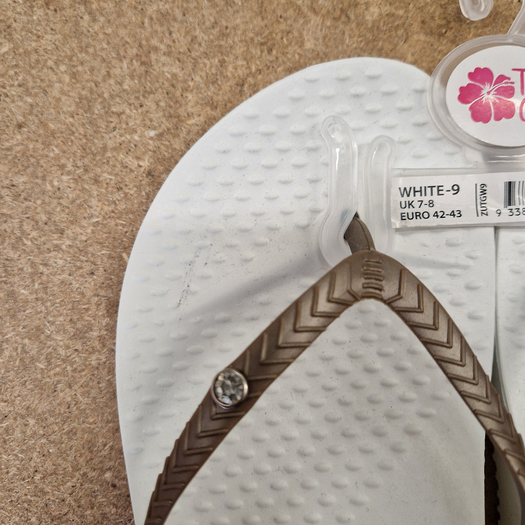 Tiki Girl Flip Flops - WHITE - Large (UK 6 - 7)