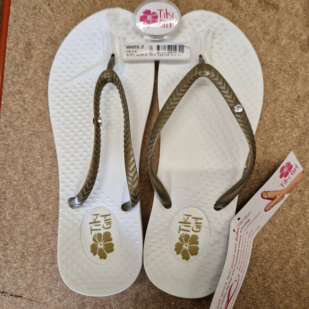 Tiki Girl Flip Flops - WHITE - Medium (UK 5 - 6)