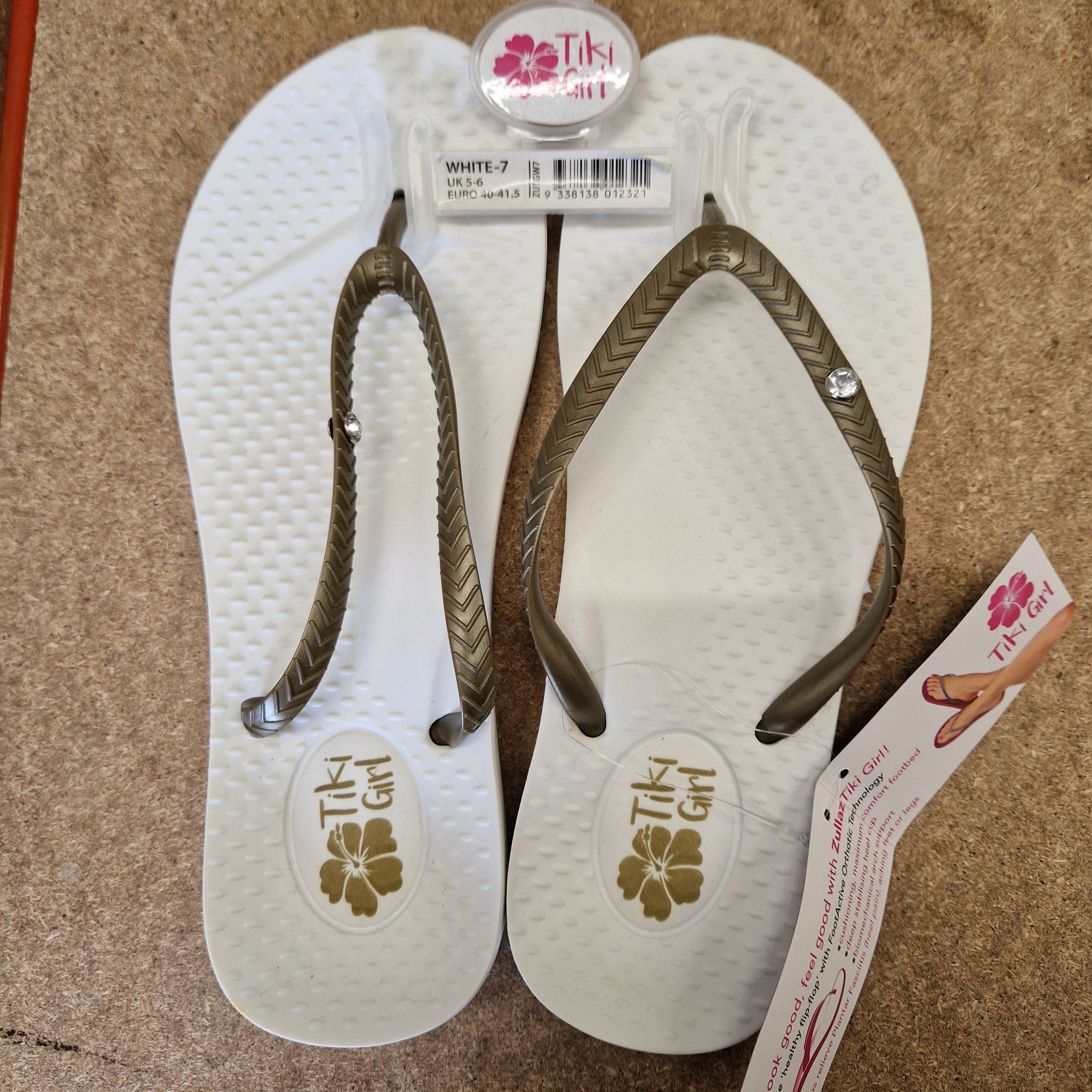 Tiki Girl Flip Flops - WHITE - Medium (UK 5 - 6)