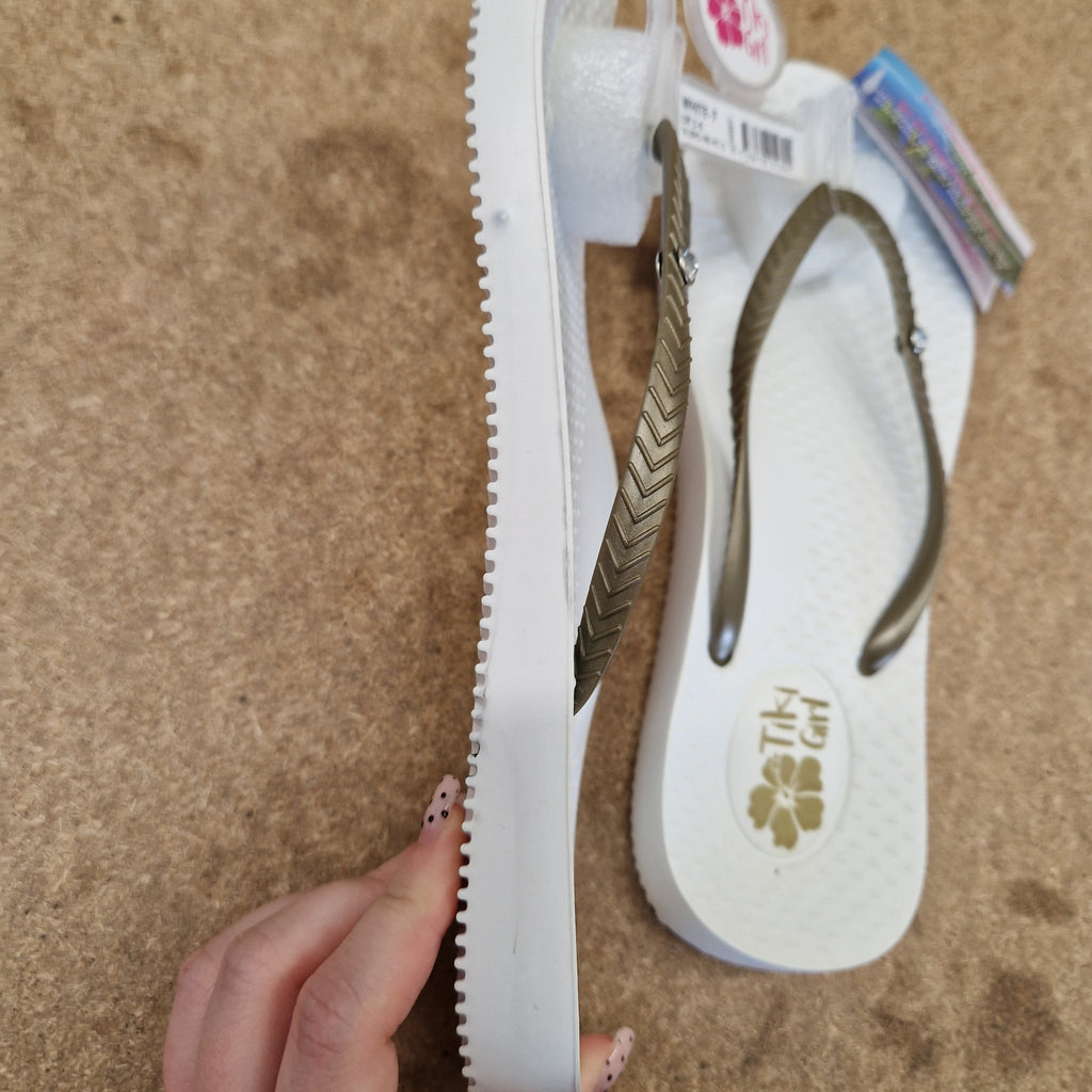 Tiki Girl Flip Flops - WHITE - Medium (UK 5 - 6)