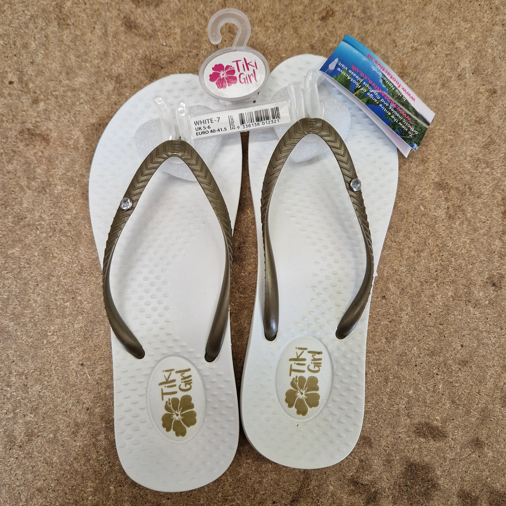 Tiki Girl Flip Flops - WHITE - Medium (UK 5 - 6)
