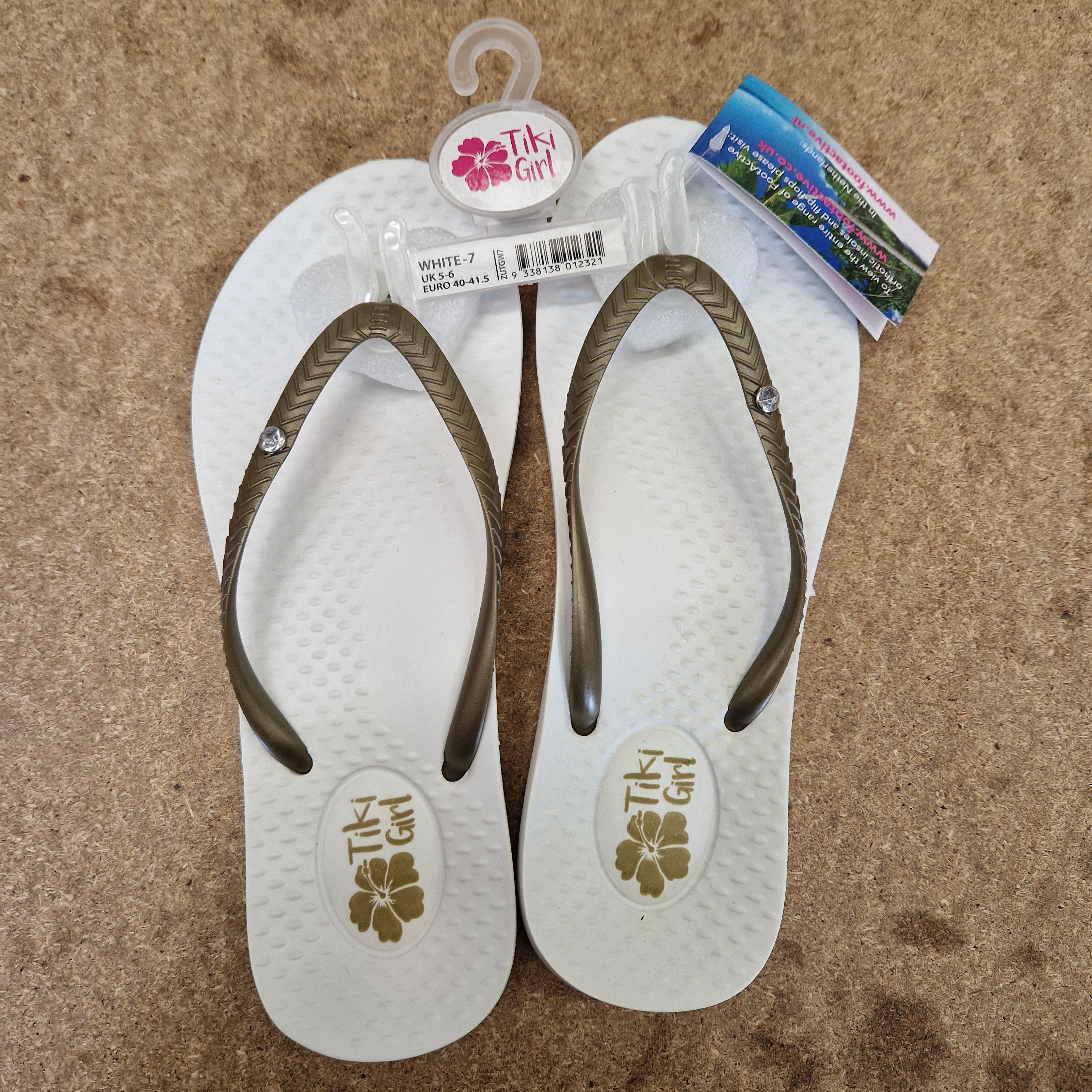 Tiki Girl Flip Flops - WHITE - Medium (UK 5 - 6)