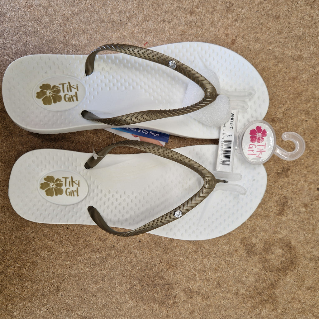 Tiki Girl Flip Flops - WHITE - Medium (UK 5 - 6)