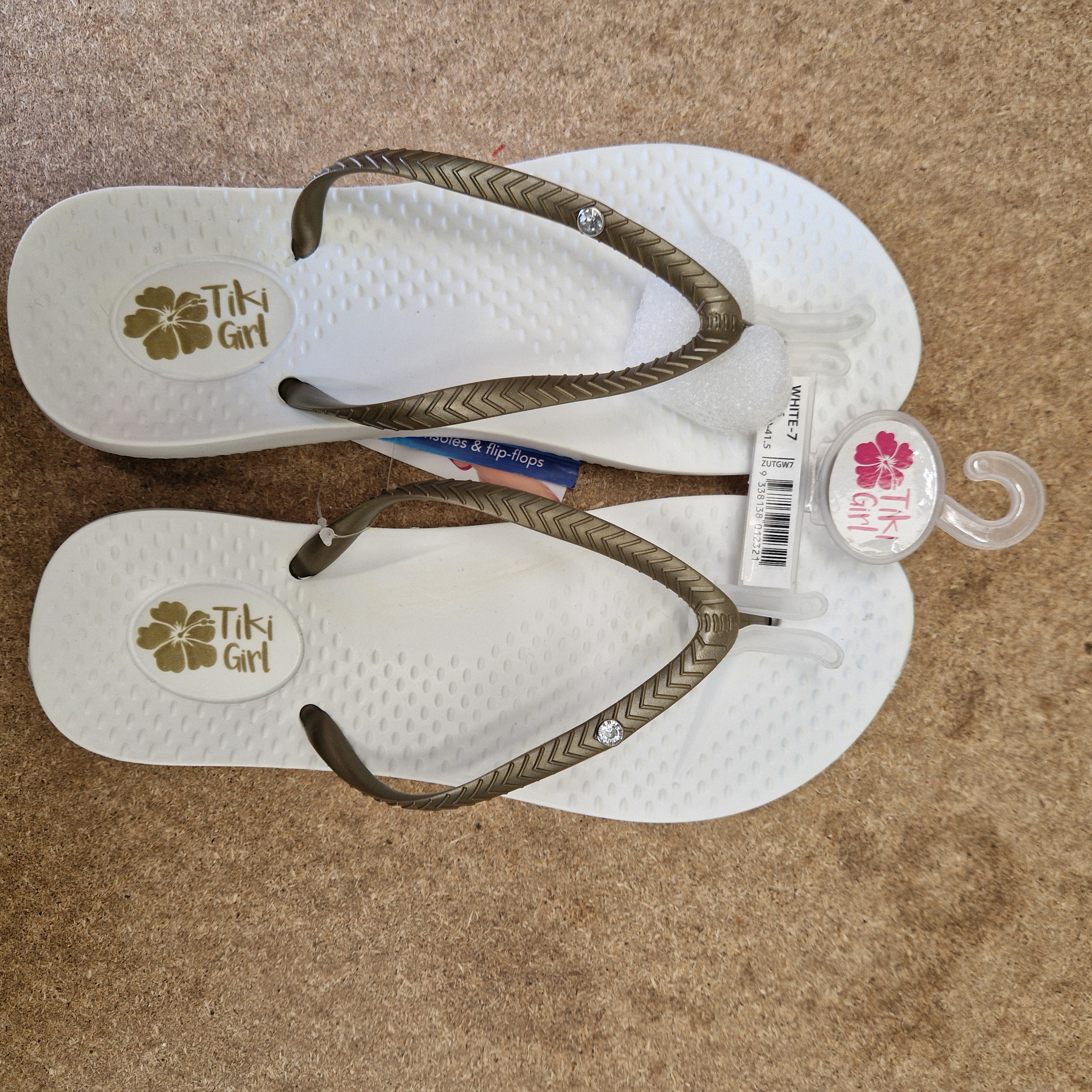 Tiki Girl Flip Flops - WHITE - Medium (UK 5 - 6)