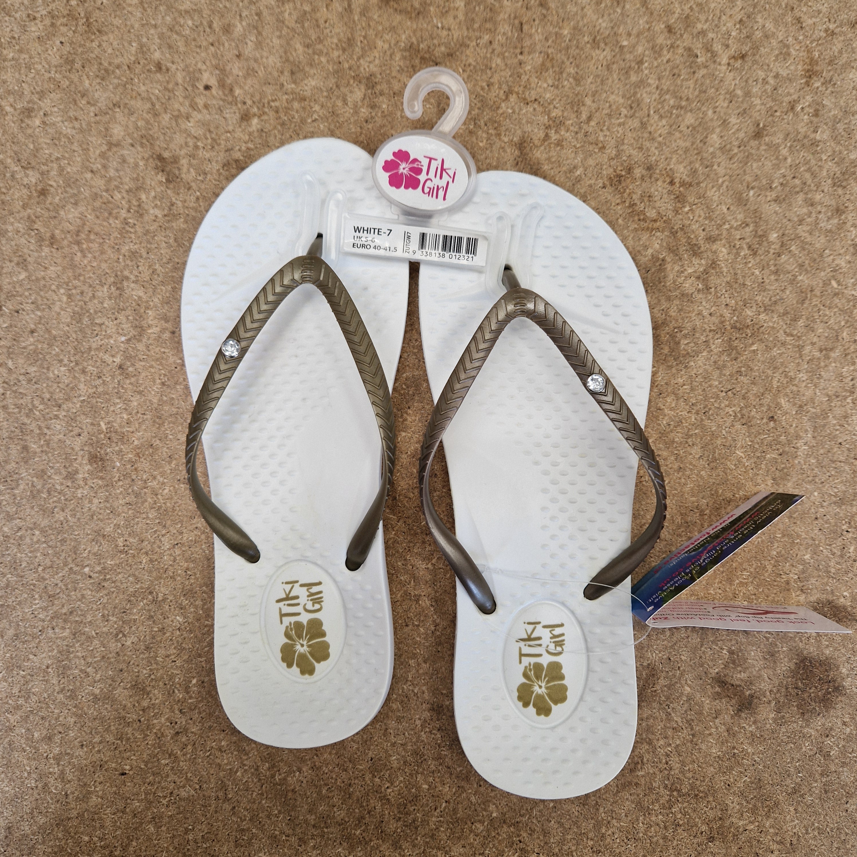 Tiki Girl Flip Flops - WHITE - Large (UK 6 - 7)