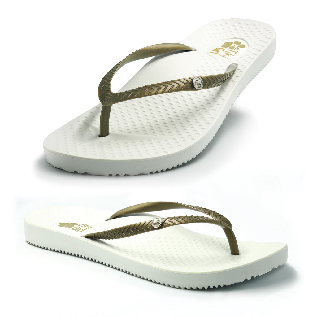 Tiki Girl Flip Flops - WHITE - Large (UK 6 - 7)